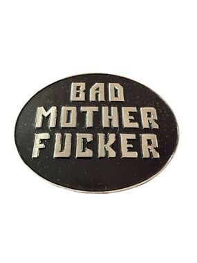 Vintage BAD MOTHER EFFER Belt Buckle Black Silver Edgy Festival Punk Rock Y2K